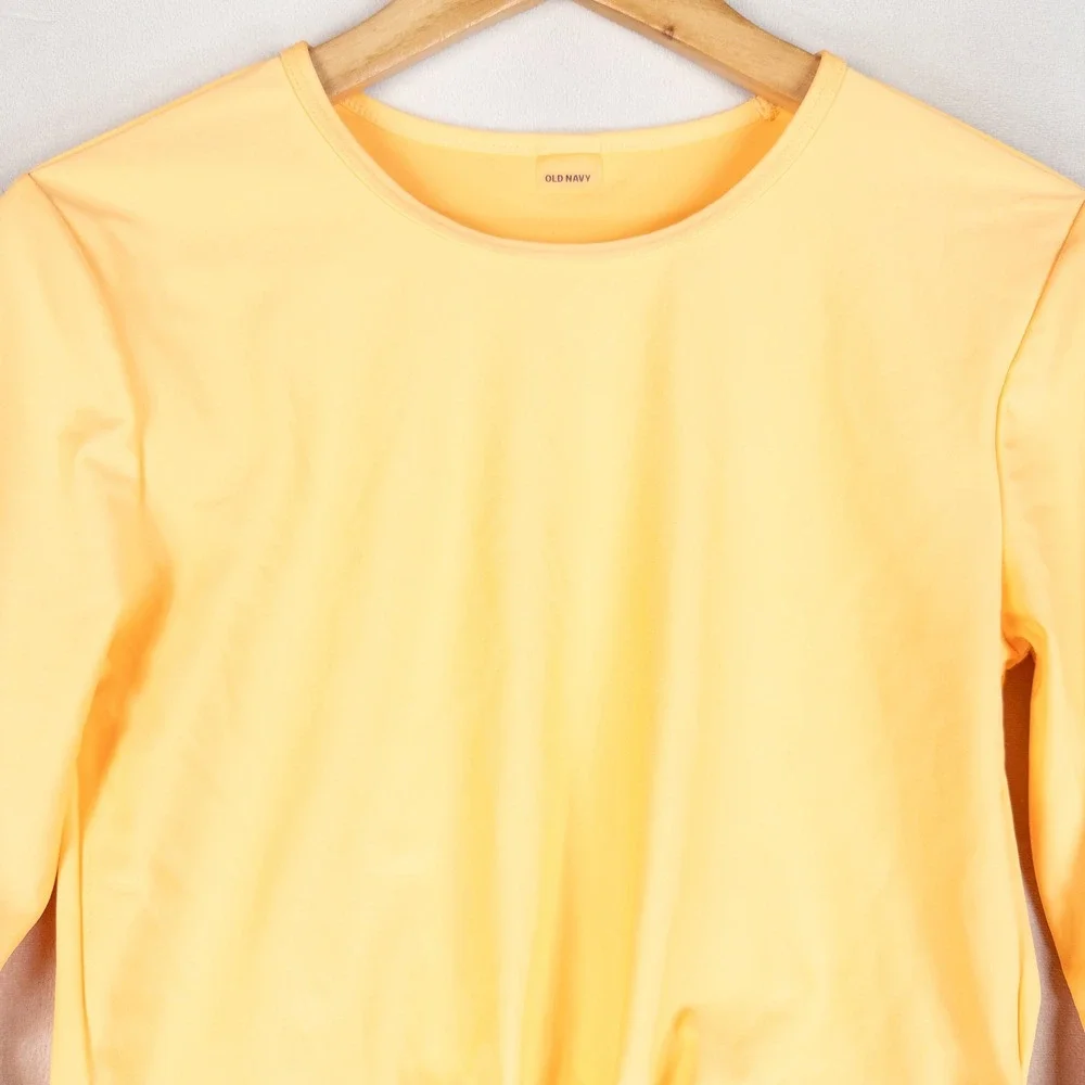 Old Navy Rash Guard Girl XXL 18 Yellow Orange Long Sleeve Front Tie Cropped Swim